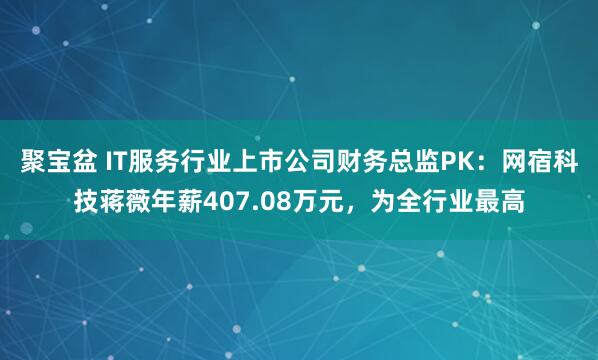 聚宝盆 IT服务行业上市公司财务总监PK：网宿科技蒋薇年薪407.08万元，为全行业最高