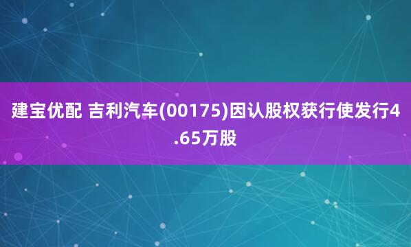 建宝优配 吉利汽车(00175)因认股权获行使发行4.65万股