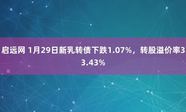 启远网 1月29日新乳转债下跌1.07%，转股溢价率33.43%